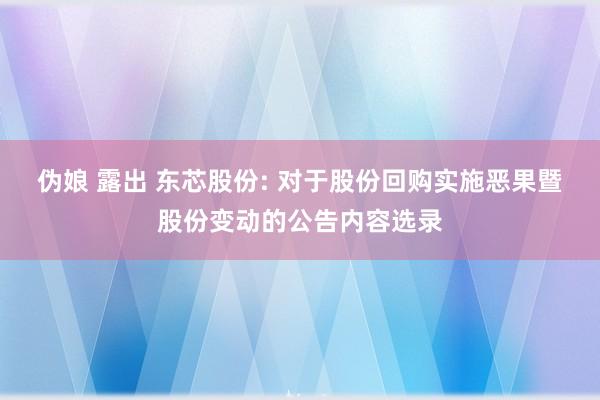 伪娘 露出 东芯股份: 对于股份回购实施恶果暨股份变动的公告内容选录