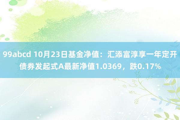 99abcd 10月23日基金净值：汇添富淳享一年定开债券发起式A最新净值1.0369，跌0.17%