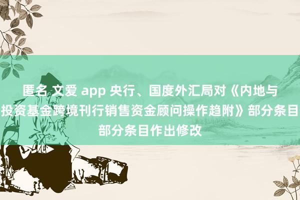 匿名 文爱 app 央行、国度外汇局对《内地与香港证券投资基金跨境刊行销售资金顾问操作趋附》部分条目作出修改