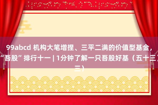 99abcd 机构大笔增捏、三平二满的价值型基金，“吾股”排行十一 | 1分钟了解一只吾股好基（五十三）