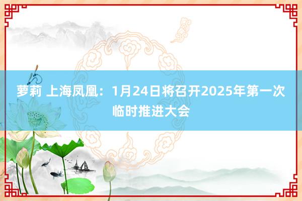 萝莉 上海凤凰：1月24日将召开2025年第一次临时推进大会