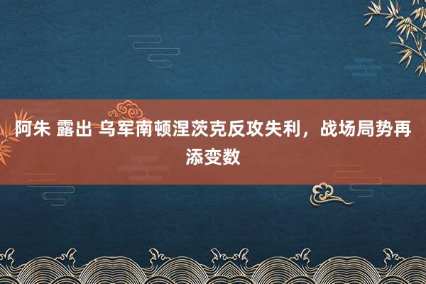 阿朱 露出 乌军南顿涅茨克反攻失利，战场局势再添变数