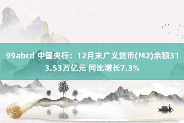 99abcd 中国央行：12月末广义货币(M2)余额313.53万亿元 同比增长7.3%